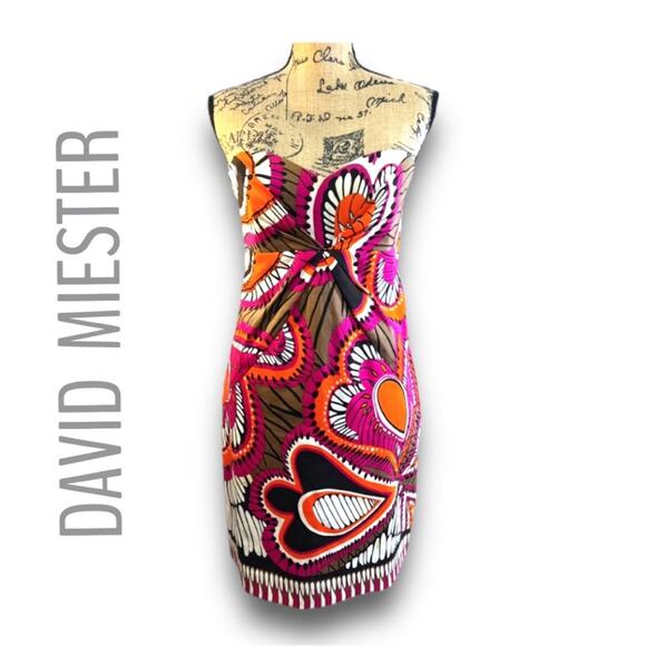 DAVID MEISTER Staples Floral Cocktail Dress Pink Orange Black & Taupe Sz 6 - Picture 10 of 12